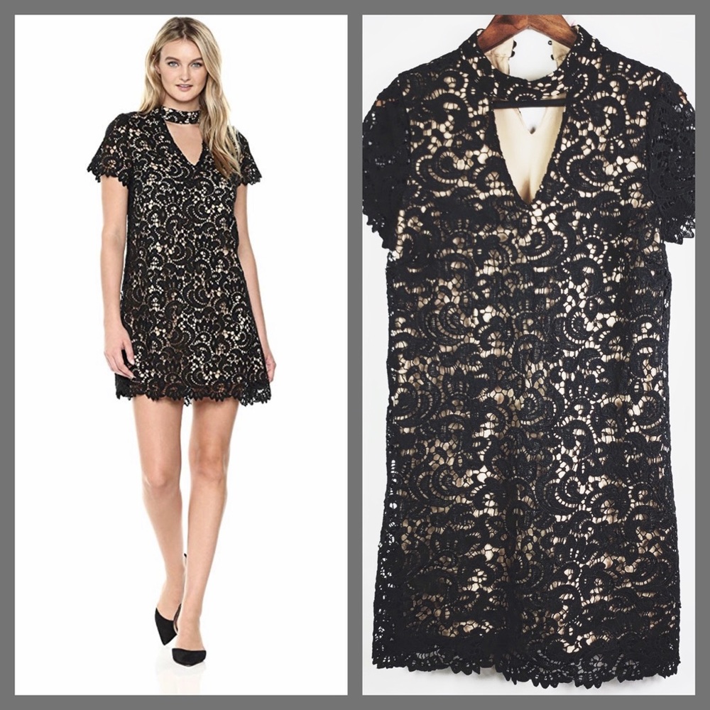 Blue Pepper Mock Neck Cutout Lace Dress